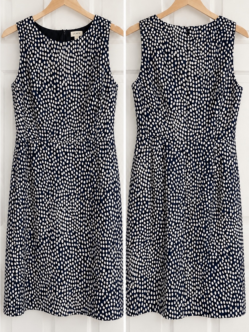 J. Crew Navy and White Dot Sleeveless Fit-and-Flare Dress